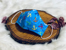 Load image into Gallery viewer, Littles Anchored in Blue: Three Layer, Anti-Fluid Face Mask
