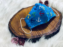 Load image into Gallery viewer, Littles Anchored in Blue: Three Layer, Anti-Fluid Face Mask