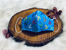 Load image into Gallery viewer, Littles Anchored in Blue: Three Layer, Anti-Fluid Face Mask
